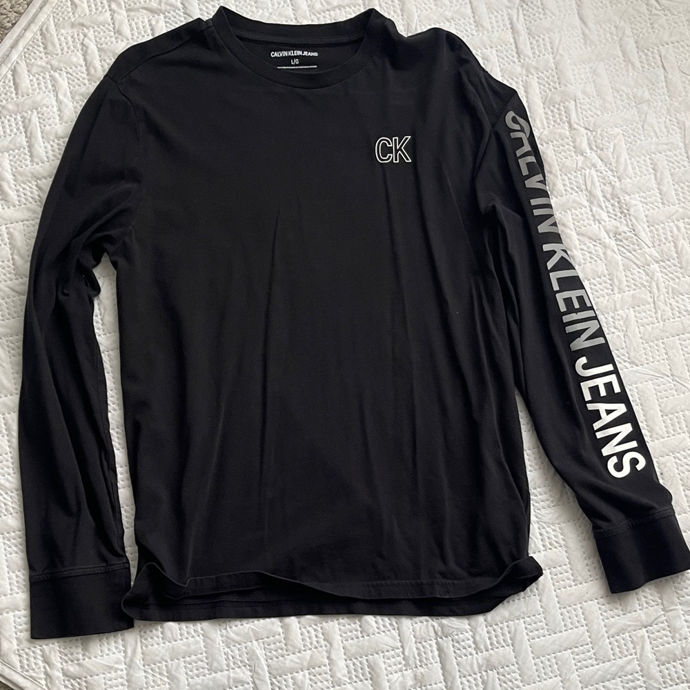 Calvin Klein Black Long-Sleeve Logo Tee with Sleeve Branding